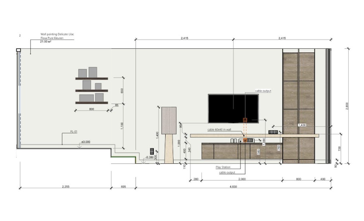 Technische tekening: wandaanzicht uit het ontwerp